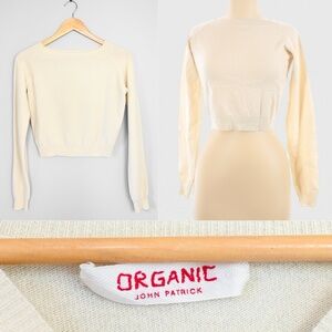 Organic by John Patrick cashmere crop sweater in cream